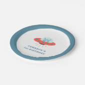 Niedlich Blue Alien Spaceship Kinderparty Pappteller (Schrägansicht)