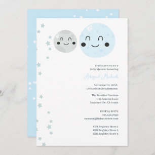 Niedlich Blue and Gray Planets Baby Girl Dusche Einladung