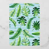 Niedlich Blue and Green Tropical Hey Baby Dusche Folieneinladung (Rückseite)