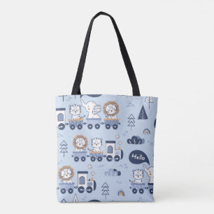 Niedlich Blue Animal Train Tote Bag - Adorable Saf Tasche