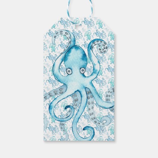 Niedlich Blue & Aquamarin Octopus Baby Dusche Gefa Geschenkanhänger (Rückseite)