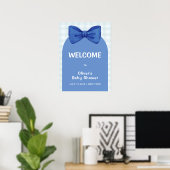 Niedlich Blue Arch Gingham Bow Baby Dusche Willkom Poster (Heimbüro)
