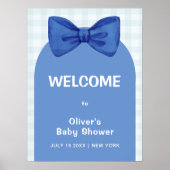 Niedlich Blue Arch Gingham Bow Baby Dusche Willkom Poster (Vorne)
