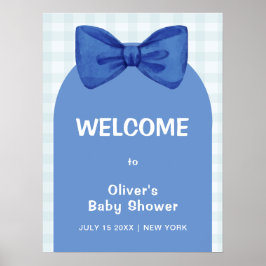 Niedlich Blue Arch Gingham Bow Baby Dusche Willkom Poster