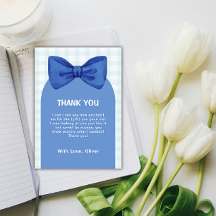 Niedlich Blue Arch Gingham Kariert Bow Boy Baby Du Dankeskarte