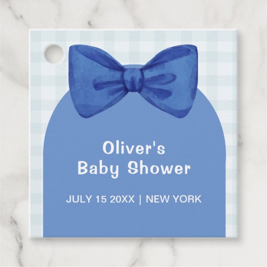 Niedlich Blue Arch Gingham Kariert Bow Boy Baby Du Geschenkanhänger (Vorderseite)