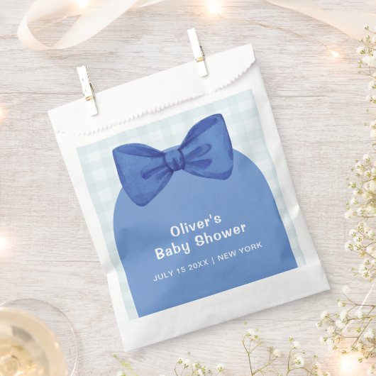 Niedlich Blue Arch Gingham Kariert Bow Boy Baby Du Geschenktütchen (Ausgeschnitten)