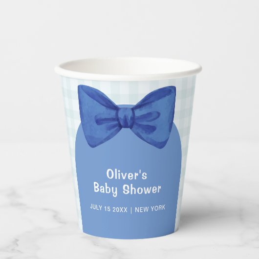 Niedlich Blue Arch Gingham Kariert Bow Boy Baby Du Pappbecher (Vorderseite)