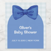 Niedlich Blue Arch Gingham Kariert Bow Boy Baby Du Weinetikett (Einzelnes Label)