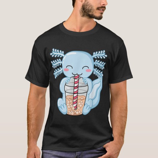 Niedlich Blue Axolotl Bubble Tea Kawaii Anime Aest T-Shirt (Vorderseite)