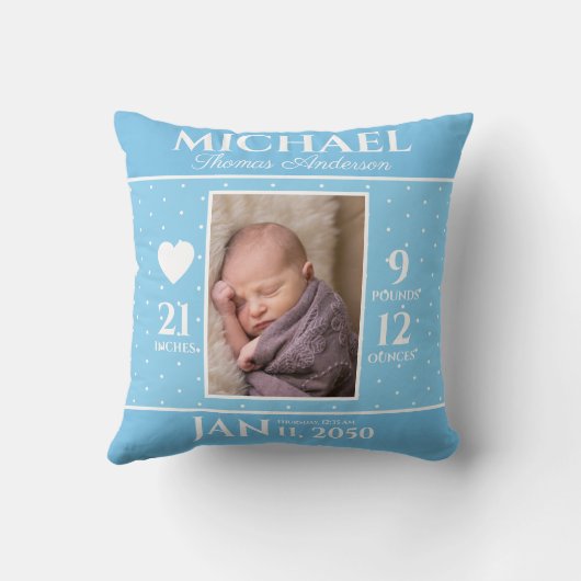 Niedlich Blue Baby Birth Stats Keepake Kinderzimme Kissen (Rückseite)