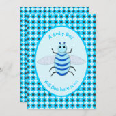 Niedlich Blue Baby Boy Bee Custom Baby Shower Einladung (Vorne/Hinten)
