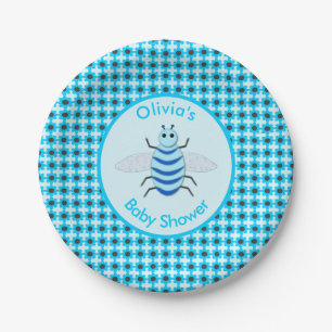 Niedlich Blue Baby Boy Bee Custom Baby Shower Pappteller