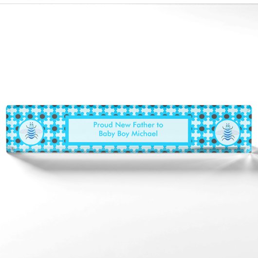 Niedlich Blue Baby Boy Bee Custom Namensplakette (Vorderseite)