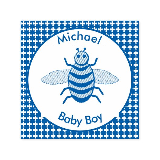 Niedlich Blue Baby Boy Bee Custom Permastempel (Design)