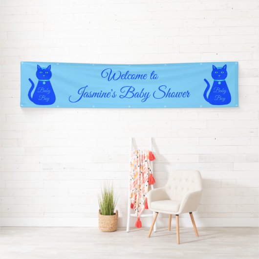 Niedlich Blue Baby Boy Cat Custom Baby Dusche Banner (Insitu)