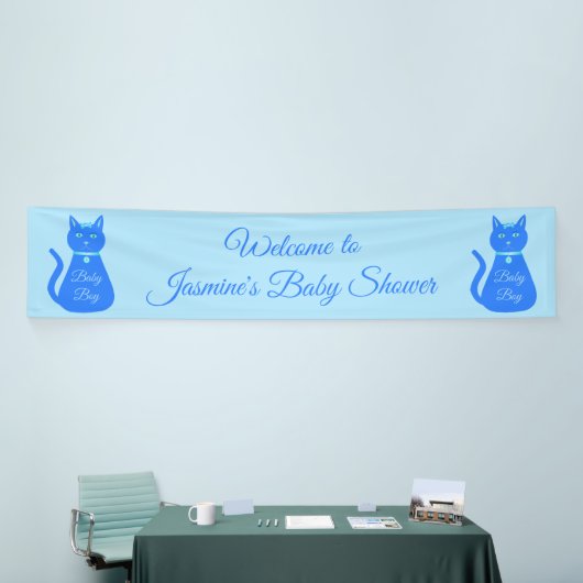 Niedlich Blue Baby Boy Cat Custom Baby Dusche Banner (Messeveranstaltung)