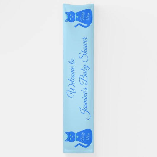 Niedlich Blue Baby Boy Cat Custom Baby Dusche Banner (Vertikal)