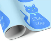 Niedlich Blue Baby Boy Cat Custom Baby Dusche Geschenkpapier (Rolleneckpunkt)