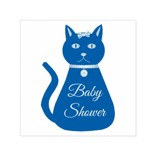 Niedlich Blue Baby Boy Cat Custom Baby Dusche Permastempel (Design)