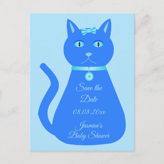 Niedlich Blue Baby Boy Cat Custom Baby Dusche Postkarte (Vorderseite)