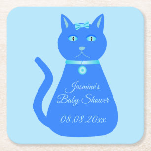 Niedlich Blue Baby Boy Cat Custom Baby Dusche Rechteckiger Pappuntersetzer