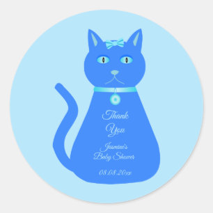 Niedlich Blue Baby Boy Cat Custom Baby Dusche Runder Aufkleber