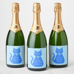 Niedlich Blue Baby Boy Cat Custom Baby Dusche Schaumweinetikett