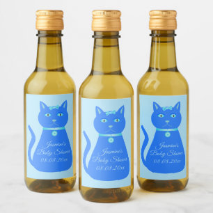 Niedlich Blue Baby Boy Cat Custom Baby Dusche Weinetikett