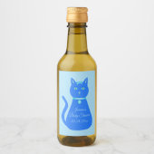 Niedlich Blue Baby Boy Cat Custom Baby Dusche Weinetikett (Vorderseite)