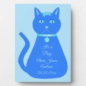 Niedlich Blue Baby Boy Cat Custom Birth Ankündigun Fotoplatte (Vorderseite)