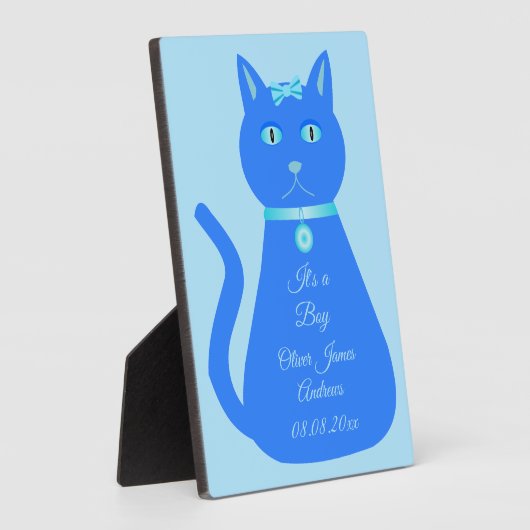 Niedlich Blue Baby Boy Cat Custom Birth Ankündigun Fotoplatte (Seite)