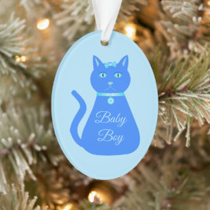 Niedlich Blue Baby Boy Cat Custom First Christmas Ornament
