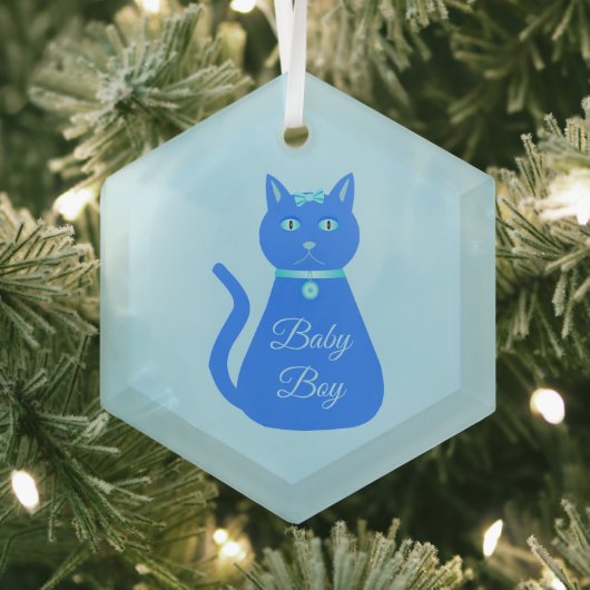 Niedlich Blue Baby Boy Cat Custom First Christmas Ornament Aus Glas (Insitu)