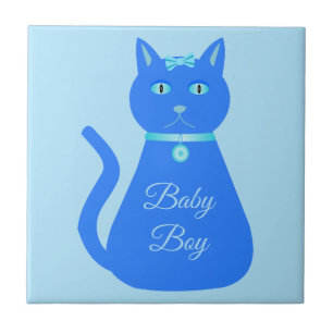 Niedlich Blue Baby Boy Cat Custom Fliese