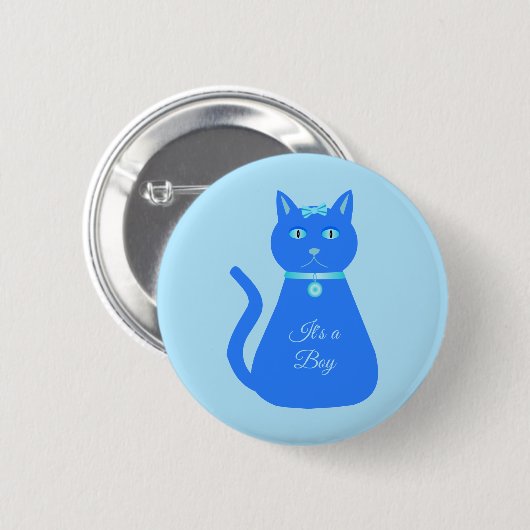Niedlich Blue Baby Boy Cat Custom Gender Reveal Button (Vorne & Hinten)