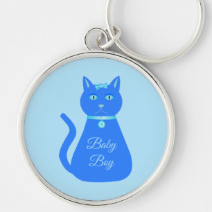 Niedlich Blue Baby Boy Cat Custom Gender Reveal Schlüsselanhänger