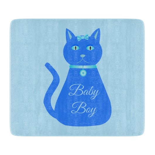 Niedlich Blue Baby Boy Cat Custom Gender Reveal Schneidebrett (Vorderseite)