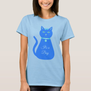 Niedlich Blue Baby Boy Cat Custom Gender Reveal T-Shirt