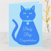 Niedlich Blue Baby Boy Cat Custom Herzlichen Glück Karte (Gelbe Blume)