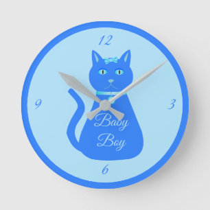 Niedlich Blue Baby Boy Cat Custom Kinderzimmer Runde Wanduhr