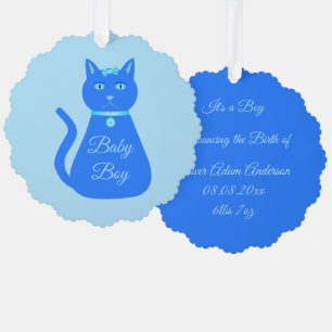 Niedlich Blue Baby Boy Cat Custom Ornament Karte