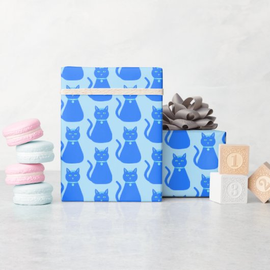 Niedlich Blue Baby Boy Cat Gemustert Geschenkpapier (Babyparty)