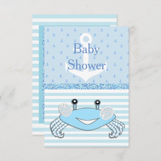 Niedlich Blue Baby Boy Crab Beachy Dusche Einladun Einladung (Vorne/Hinten)