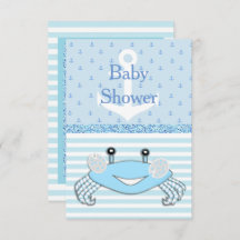Niedlich Blue Baby Boy Crab Beachy Dusche Einladun