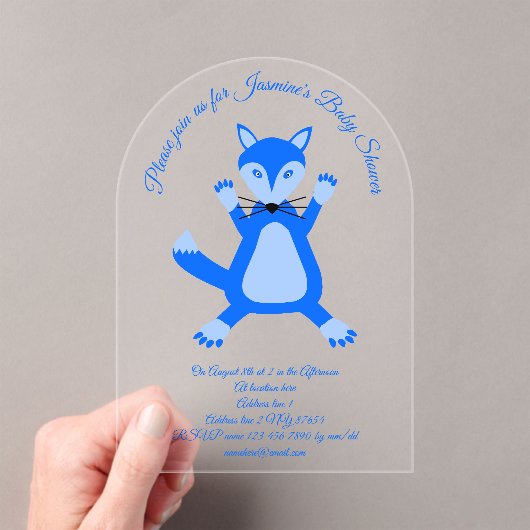 Niedlich Blue Baby Boy Fox Baby Dusche Custom Acryleinladungen (Insitu (Handheld))