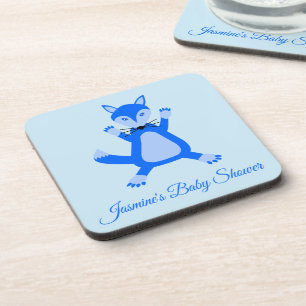 Niedlich Blue Baby Boy Fox Custom Baby Dusche Getränkeuntersetzer