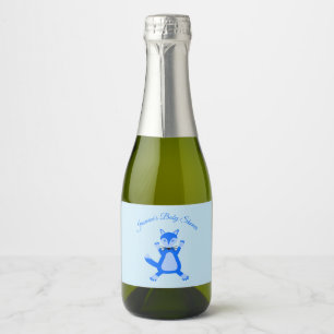 Niedlich Blue Baby Boy Fox Custom Baby Dusche Schaumweinetikett