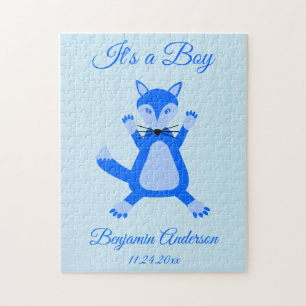 Niedlich Blue Baby Boy Fox Geburtserklärung Puzzle