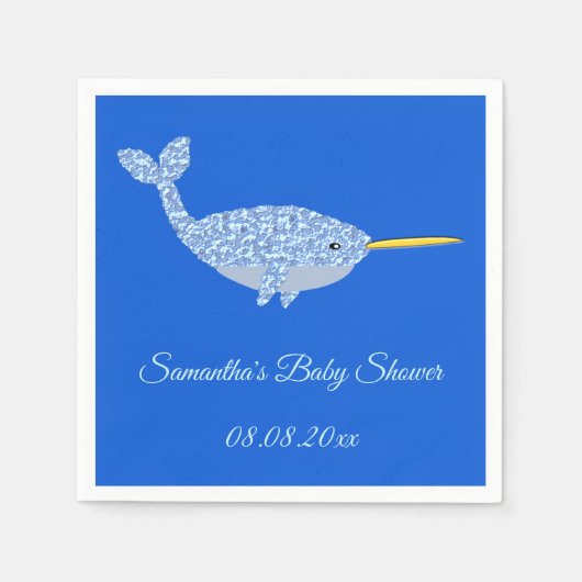 Niedlich Blue Baby Boy Narwhal Baby Dusche kundens Serviette (Vorderseite)